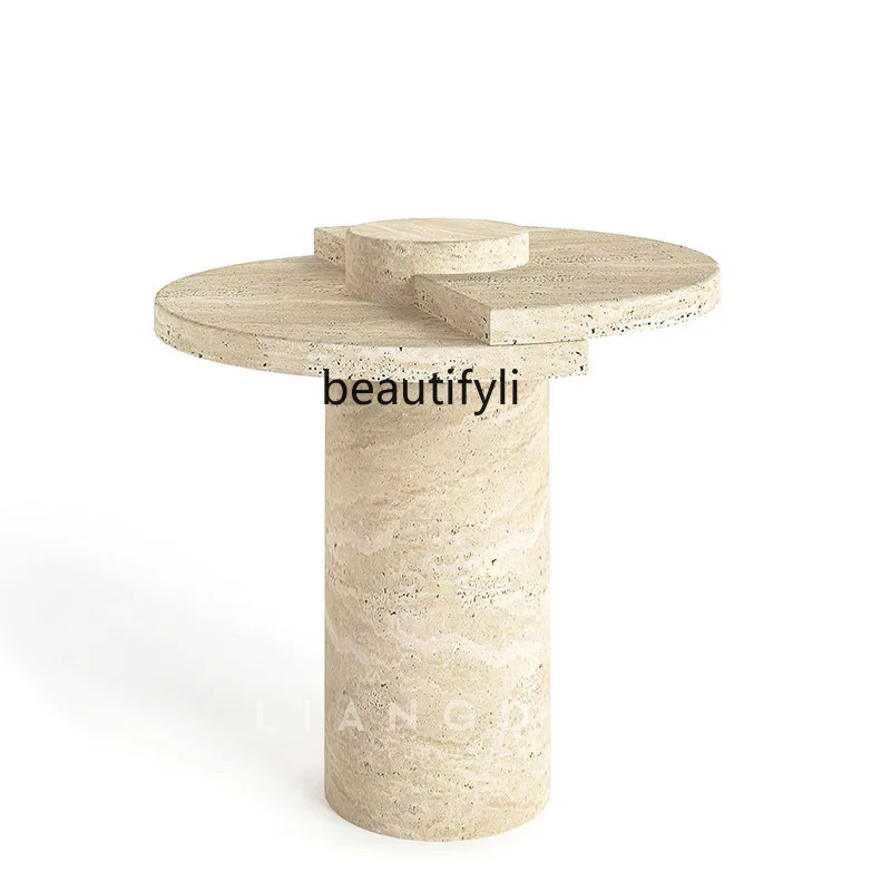 

Nordic silent wind living room sofa side few household natural travertine round side table