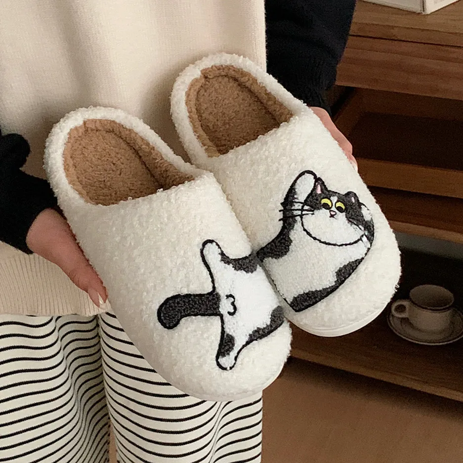 

Women's Winter Home Slippers for Warmth Cute Cartoon Cat Indoor Slippers for Men Non-Slip Comfortable Fashion Cotton Shoes