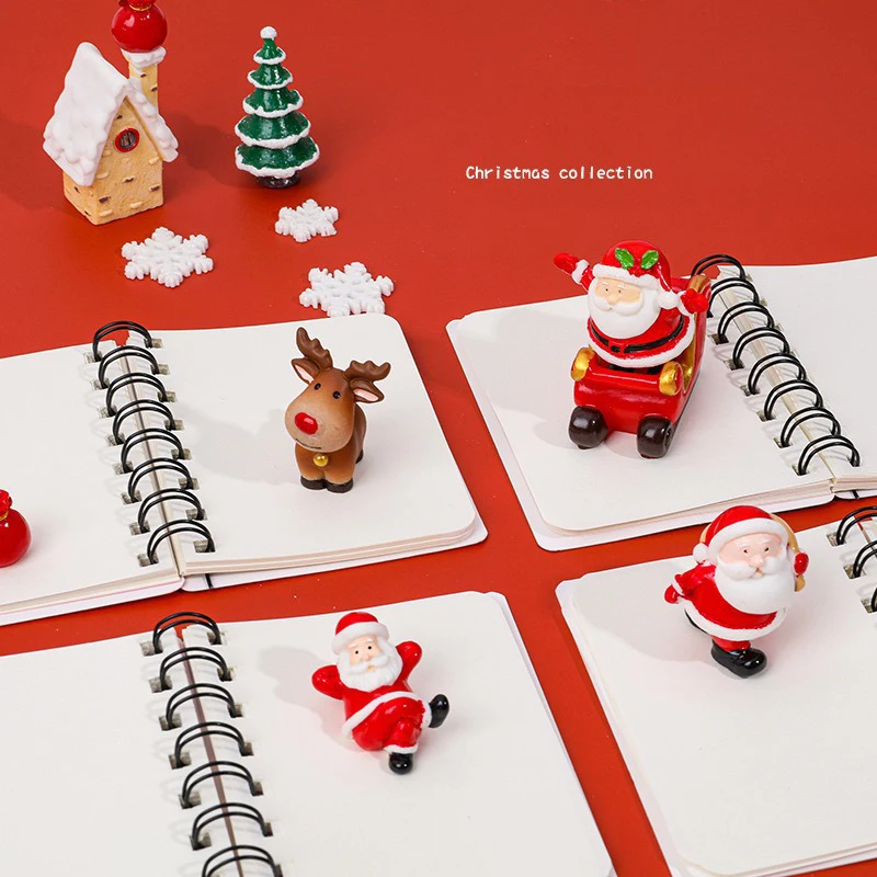 Christmas Mini Coil Notebook Cartoon Santa Claus Snowman Writing Notepad Kawaii Stationery Gift For Student School Supplies