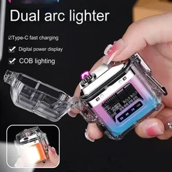 1PC  Outdoor waterproof lighting electric lighter -transparent curved design withrechargeable power display screen