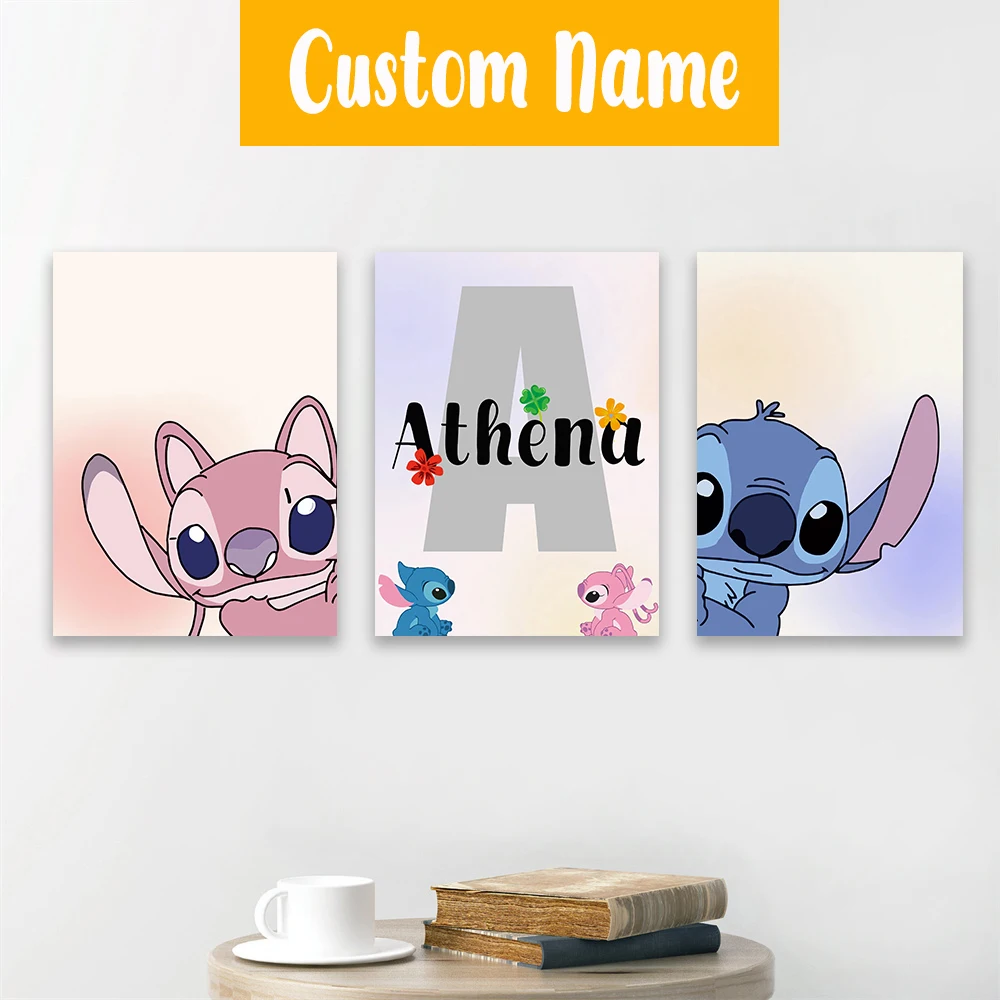 شخصية غرزة طباعة ملصق 3 قطعة غرزة اسم مخصص المشارك الحضانة جدار الفن فتاة غرفة ديكور اسم مخصص قماش اللوحة