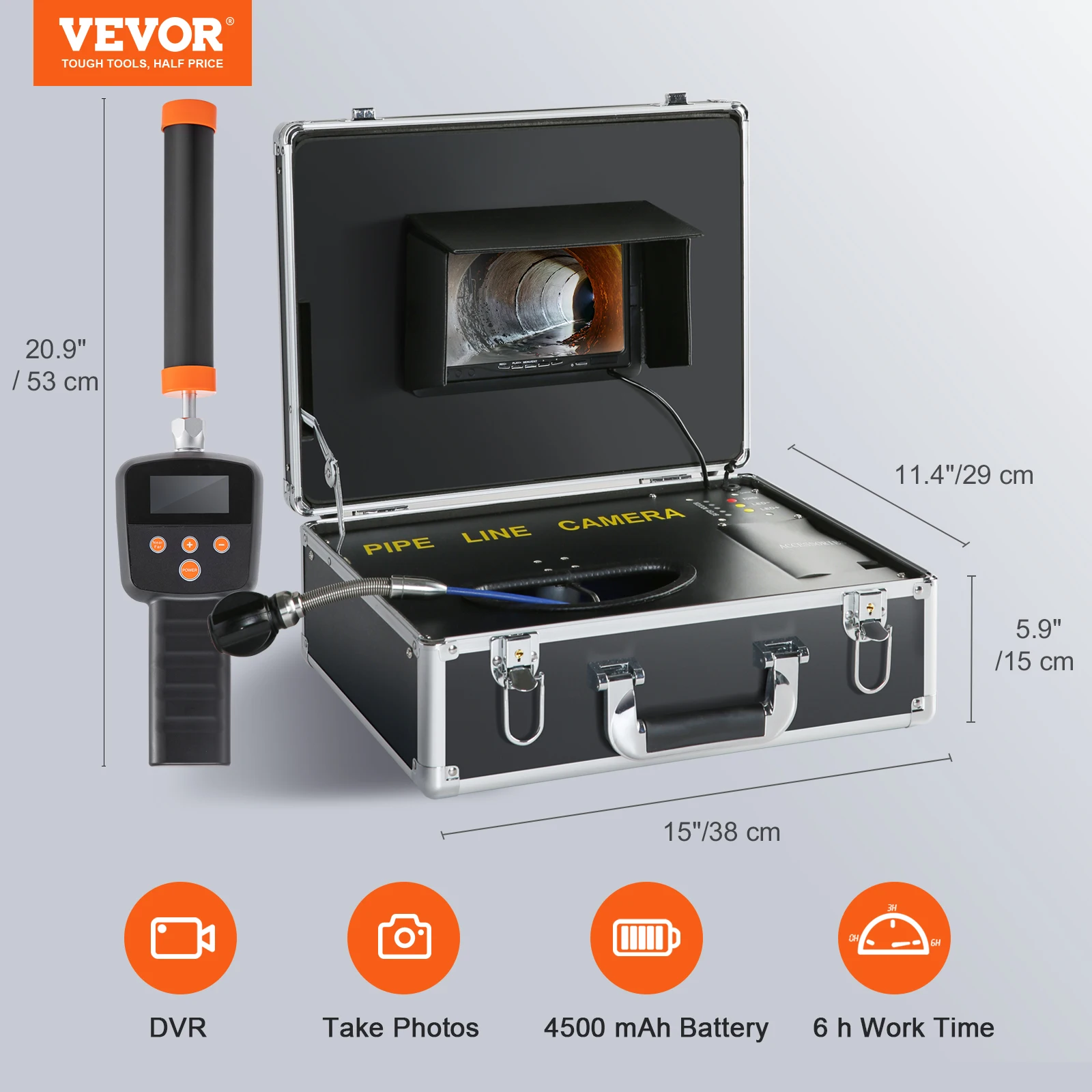 SucceBuy rioolcamera met 512 Hz locator IP68 9 "pijpleidinginspectiecamera met DVR-functie met 12 verstelbare LED's en 16 GB SD-kaart