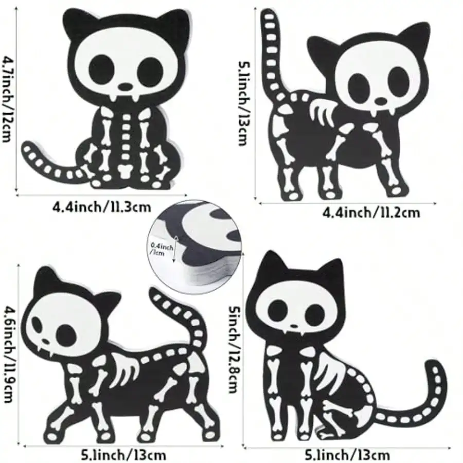 Halloween Skeleton Cat Wooden Table Topper Spooky Centerpieces Smooth Wood Material Unique Halloween Decor Freestanding Table Display For Year-Round Goth Party Decor Cat Lover Gifts