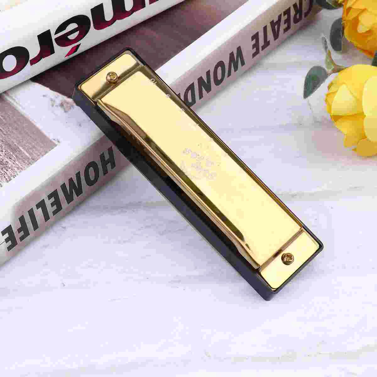 Professional Harmonica Exquisite Music Instrument for Beginner Students Musicians（Golden） Chromatic Harmonica