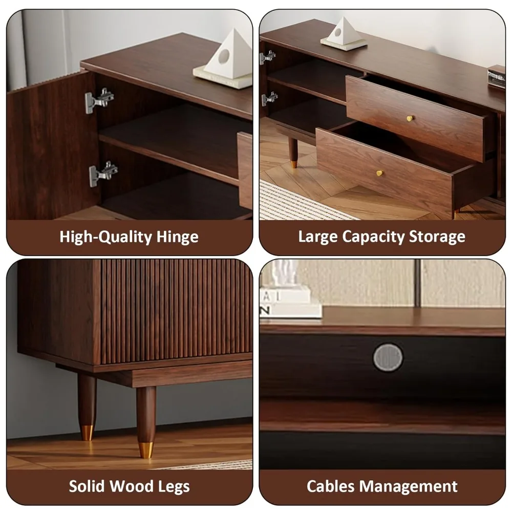 Mid Century Modern TV Stand for 75 inch TV, 66.9 Walnut TV Console with 2 Storage Cabinet & 2 Drawers, Customized