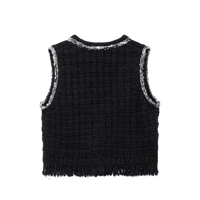 Raw Edge Undershirt Knit Sweater Vest Jacket 2024 New Fashion Sleeveless Cardigan Sweater Outerwears Short Elegant Women's Vest