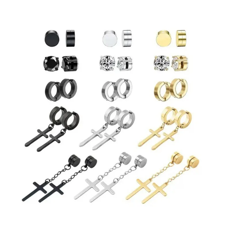 2Pcs Crystal Strong Magnetic Ear Stud Clip Earrings for Men and Women, Punk Round Zircon Magnet Earrings Non Piercing Jewelry