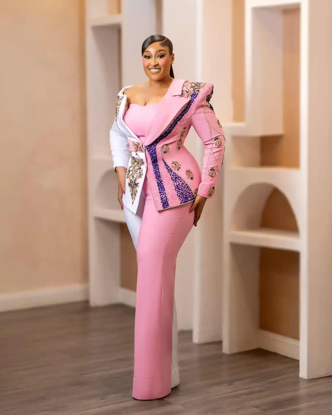 Fashion Splicing Women's Suit 2 Piece Jacket Pants Beaded Crystal Diamond Formal Occasion Party Prom Banquet Customized