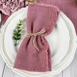 10pcs 42x42cm 웨딩 거즈 코 튼 냅킨 재사용 가능한 녹색 트림 티 타월 파티 테이블 장식에 대 한 소박한 레트로 Burrs 냅킨