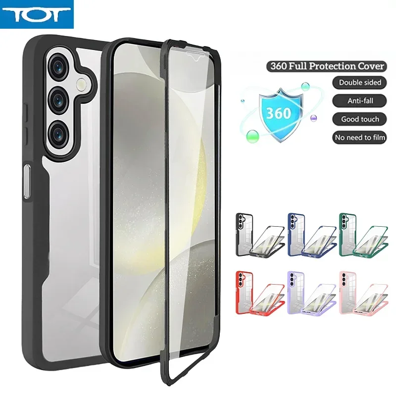 حافظة فاخرة 360 كاملة مضادة للصدمات لهاتف سامسونج جالاكسي A15 A25 A35 A55 5G A05 A05S 4G غطاء خلفي شفاف مع حماية الشاشة Funda