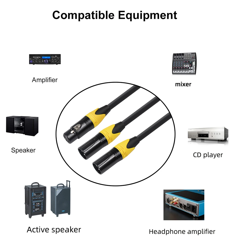 Splitter Mic Cable Black Connectors Balanced Mic Cable One XLR Female Two XLR Male Y Splitter (OFC) Conductors