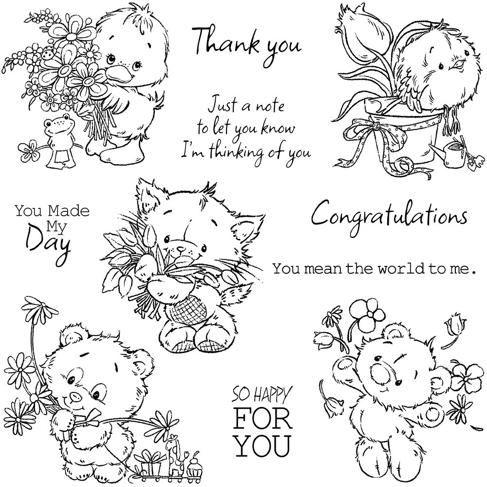 Mangocraft Cute Animals And Flowers Clear Stamp DIY Scrapbooking Supplies Silicone Stamp For Card Making Albums Crafts Decor