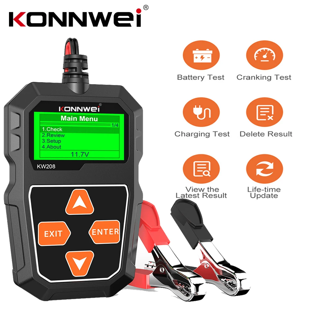 KONNWEI KW208 Car Battery Tester 12V 100 to 2000CCA Cranking Charging Circut Tester Battery Analyzer 12 Volts Battery Tool BM550