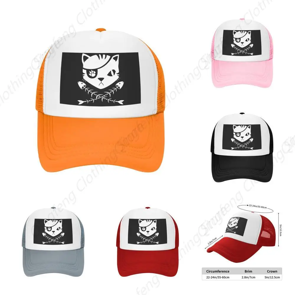 

Pirate Cat Skull and Crossbone Trucker Hat Mans Woman's Baseball Hats Unisex Outdoor Sports Cap Adjustable Baseball Cap Orange