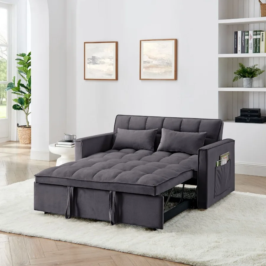

54.33 inch versatile foldable sofa bed in 3 lengths modern sofa sofa sofa velvet pullout bed adjustable back GRAY