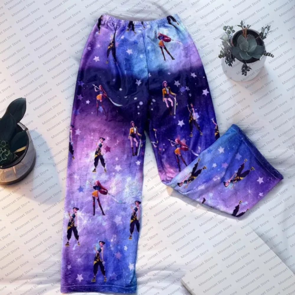 سراويل السيدات الفانيلا الكرتون بيجامة السراويل للنساء الخريف الشتاء الكرتون لطيف مطبوعة مستقيم الساق بناطيل كاجوال العصرية #2