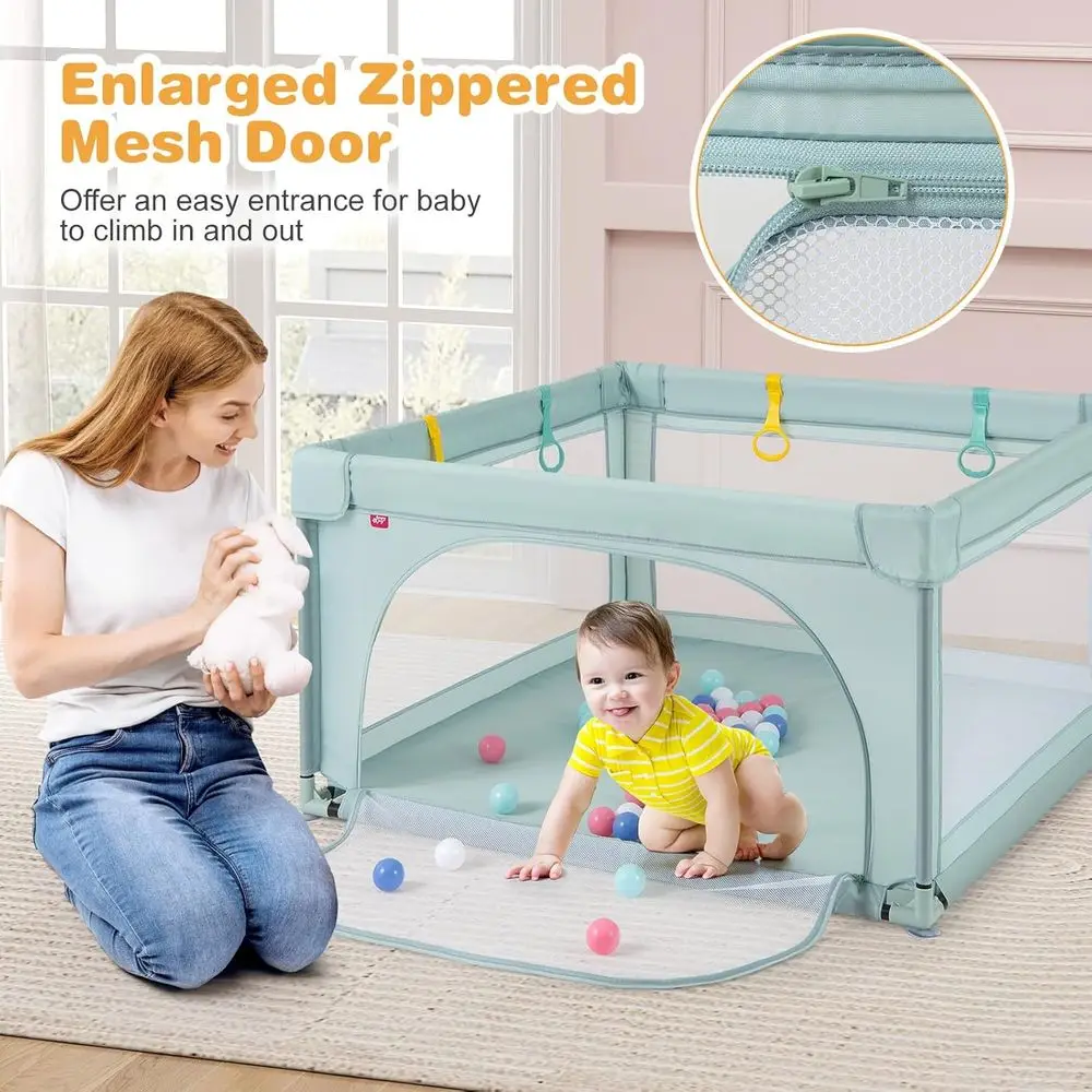 Jumbo-Laufstall mit 50 Strandbällen, Baby-Sicherheitstore, rutschfester Saugkraft, mit Netz überzogener Spielbereich für Kleinkinder