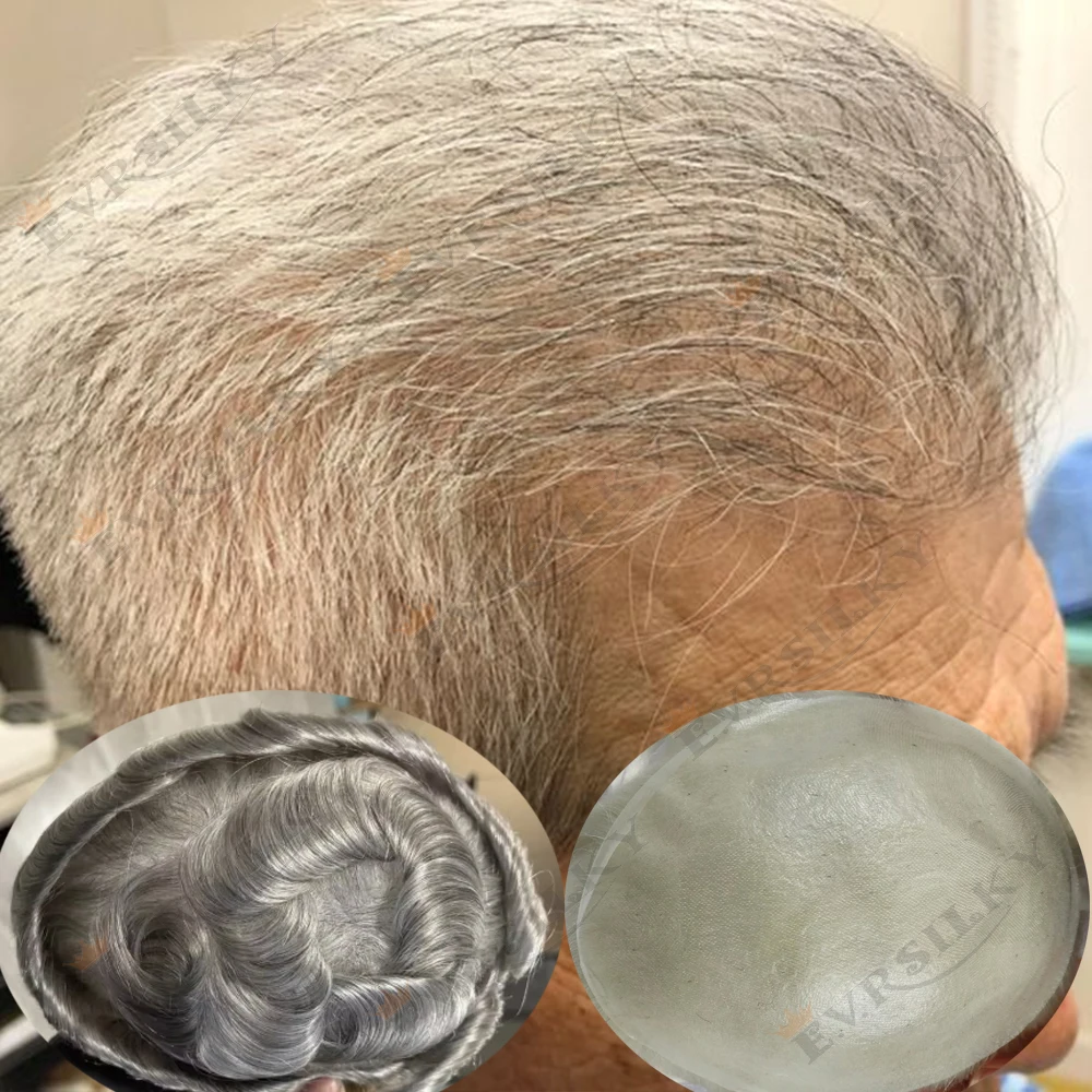 

Vloop Light, плотность 80%, реалистичные человеческие волосы, супер 0,02 мм, ультратонкая кожа, невидимая основа, HD, микро-поли, мужской парик 60 # Белый блон