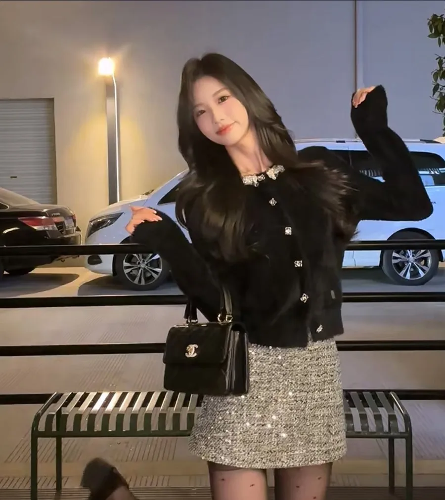 Tweed-Jacke Lila Damen Herbst Vintage Bestickte Designer-Revers Crop-Fransen Kawaii Übergroße Langarm-Harajuku-Jacke