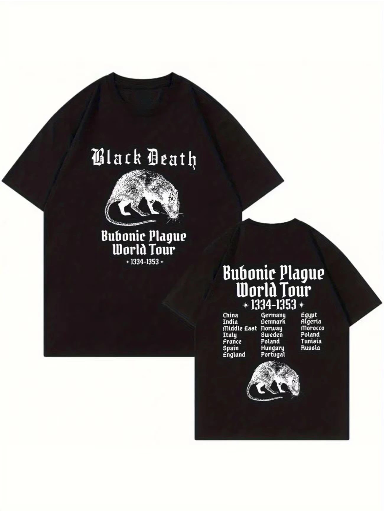 Funny Black Death World Tour 1334–1353 meme Men's Short Sleeve T-shirt Popular Men's and Women's shirt Four Seasons Streetwear