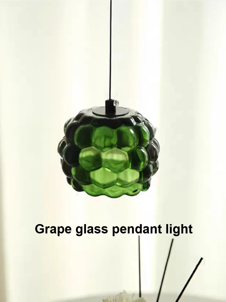 Nordic Creative Grape Glass Pendant Lamp Green Glass Modern Hanging Light for Restaurant Bedroom Kitchen Island Bar Home Decor