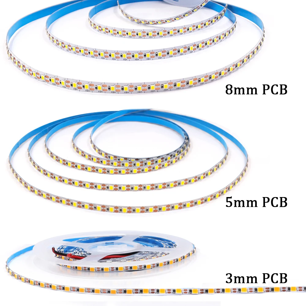 3mm 5mm PCB LED Strip Light 5V 2835 USB Power SMD2835 120LEDs/m 8mm Flexible Led Tape Lamp 0.5m 1m 2m 3m 4m 5m Home Decoration