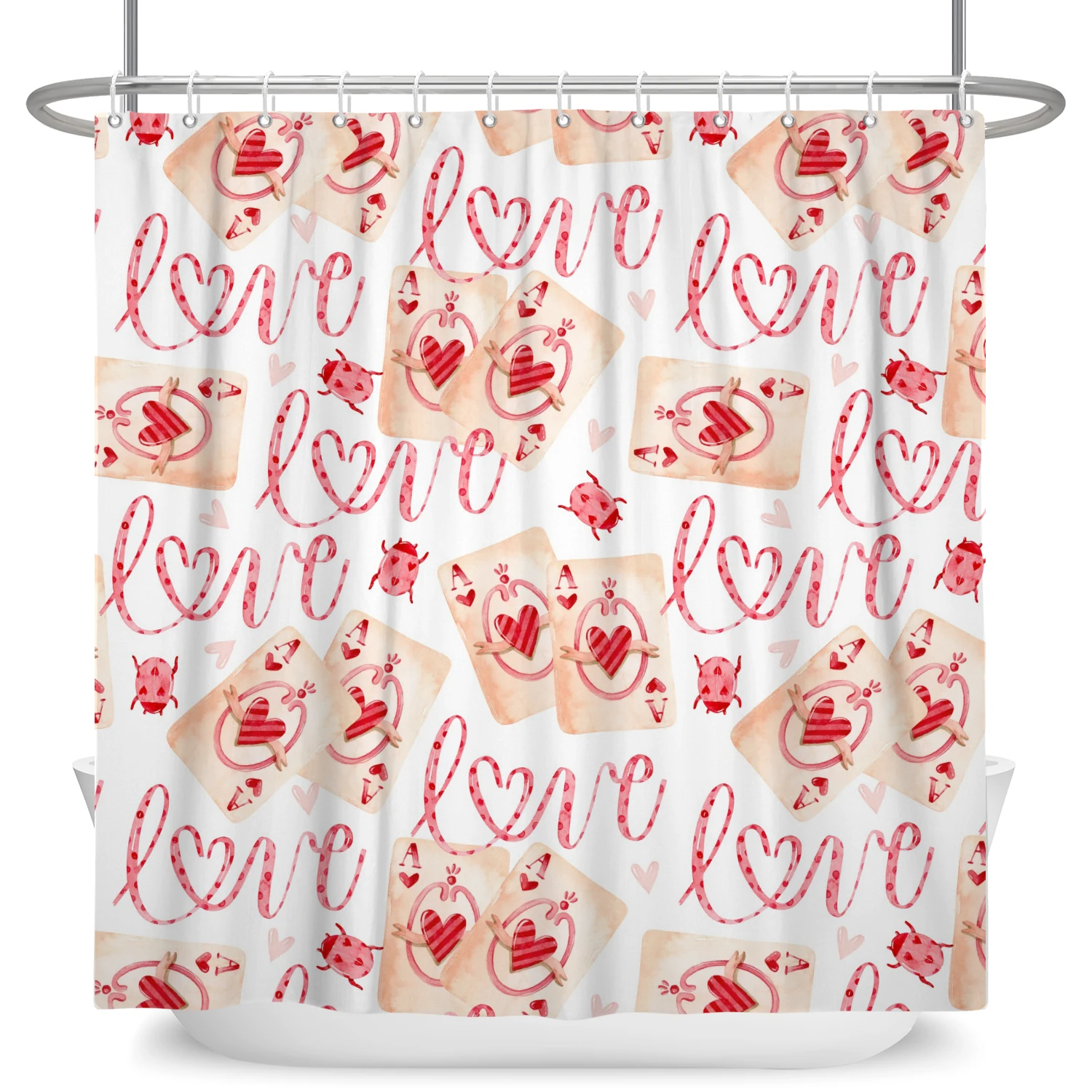 Valentine's Day Shower Curtains Falling Red Love Hearts Bathroom Curtains Valentines Romantic Home Decors Shower Curtain Set