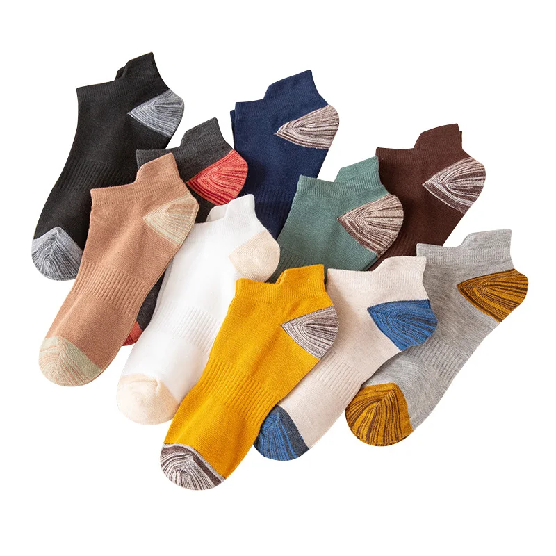 10 Pairs Men Socks Spring Summer Splicing Color Breathable Cotton Men's Low Cylinder Socks Casual Sports Shoes Short Tube Socks