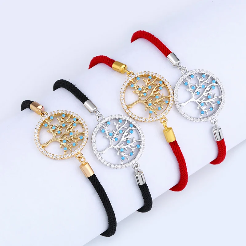 FLOLA Handmade Black String Tree of Life Bracelets for Women Adjustable Rope Bracelets Lucky Jewelry Braided gifts brta67