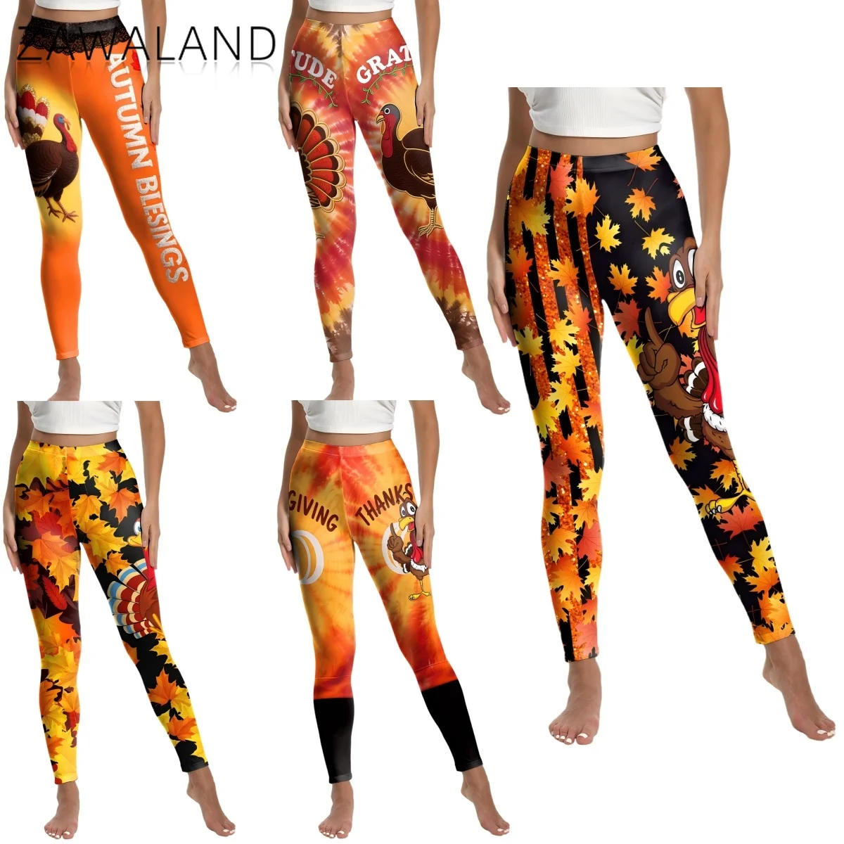 

Maple Leaf Pattern Cosplay Leggings Thanksgiving Day Turkey Tight Pants Woman Autumn Holiday Costumes Party Performance Trousers