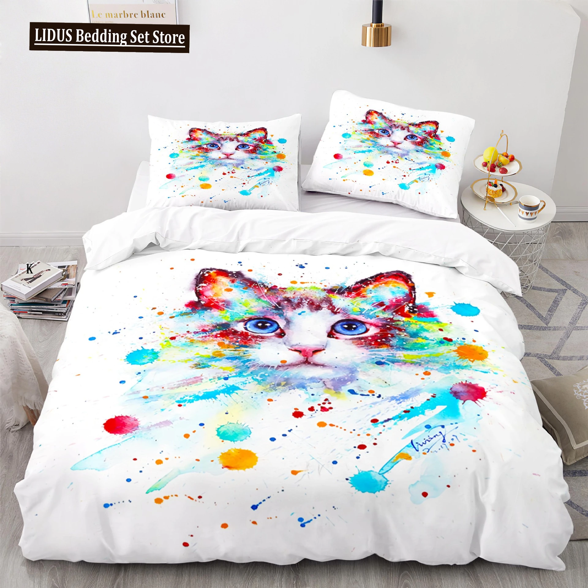 

Cat Duvet Cover Set King Size Cute Cats Pattern Bedding Set Decorative Animal Polyester Comforter Cover With Pillowcases For Kid