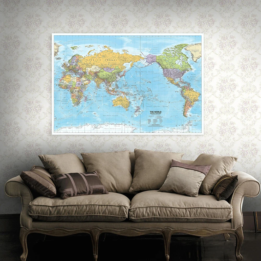 Póster de pintura de tela no tejida Retro del mapa del mundo, arte de pared, imagen, pegatina de pared, decoración del hogar, suministros de viaje escolar, 100x70cm