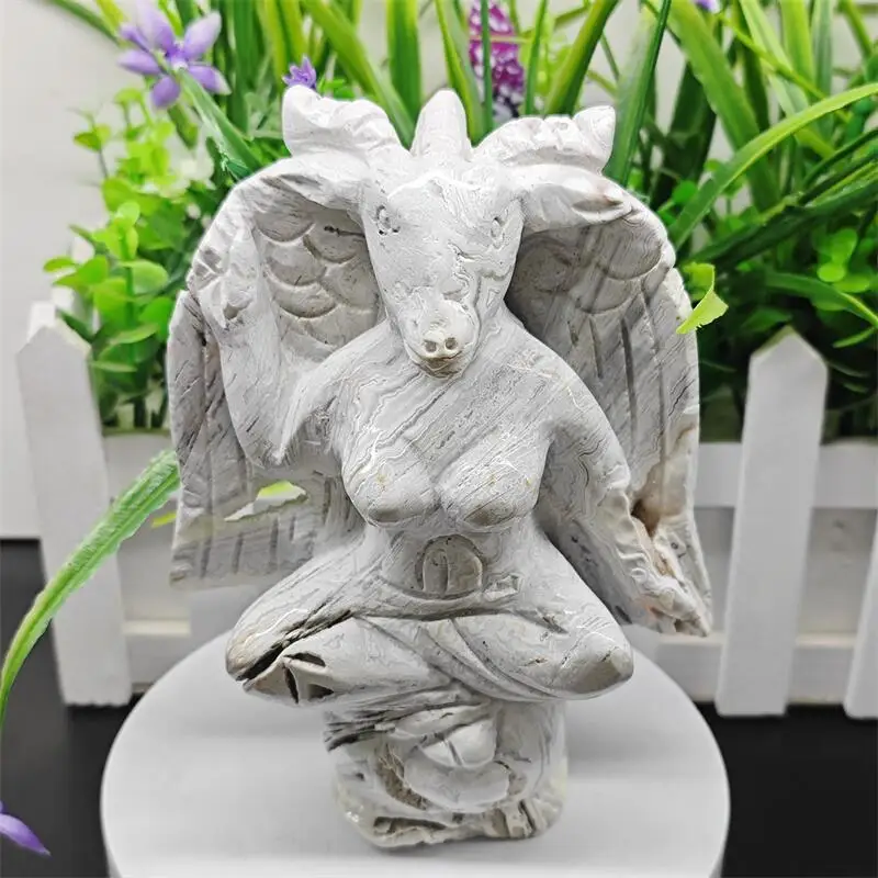Natural Mexican Agate Goat Dark Wizard Carving Healing Stone Energy Gemstone Cute Home Office Decoration Gift 1PCS
