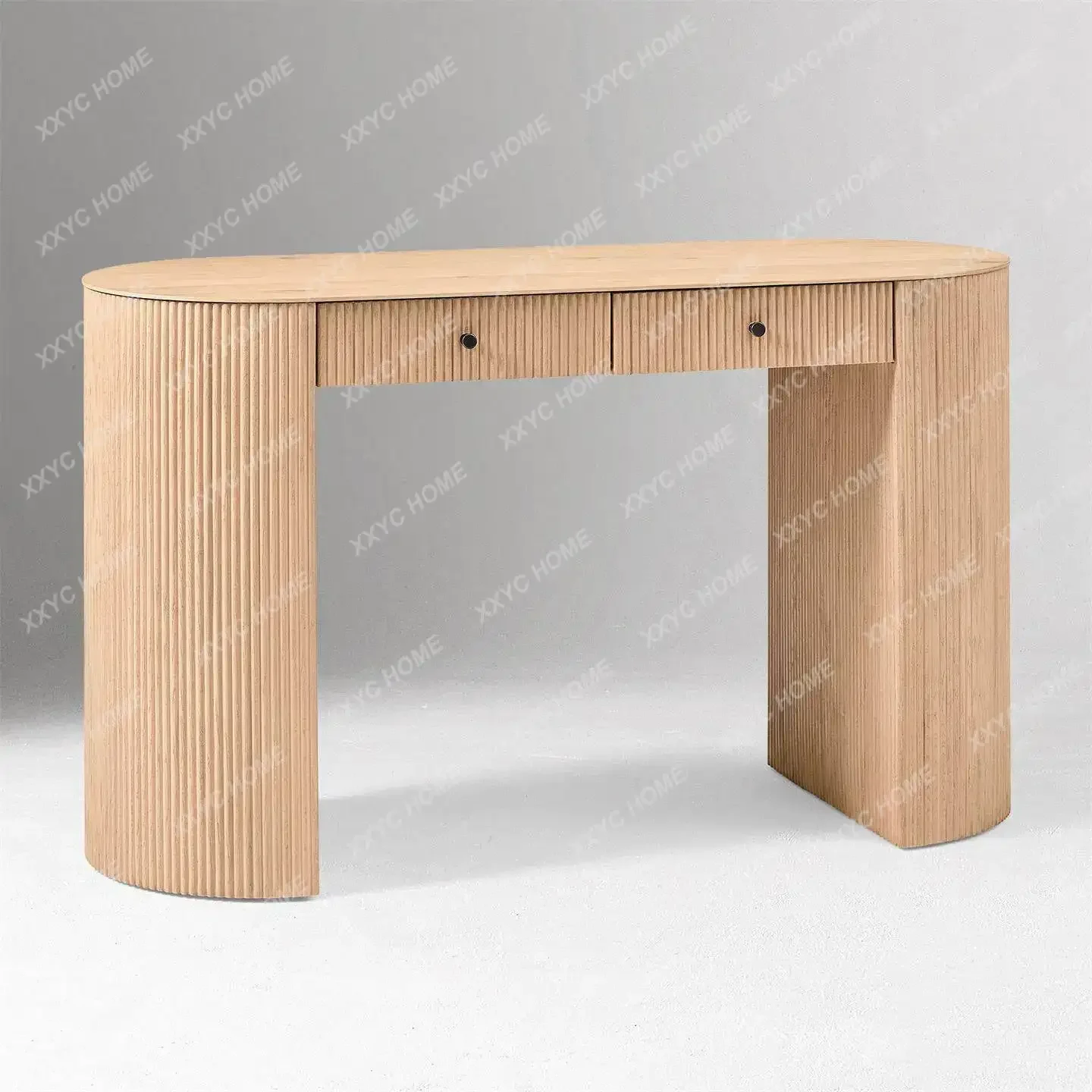 

summer style oval desk log color double drawer office home study table striped workbench
