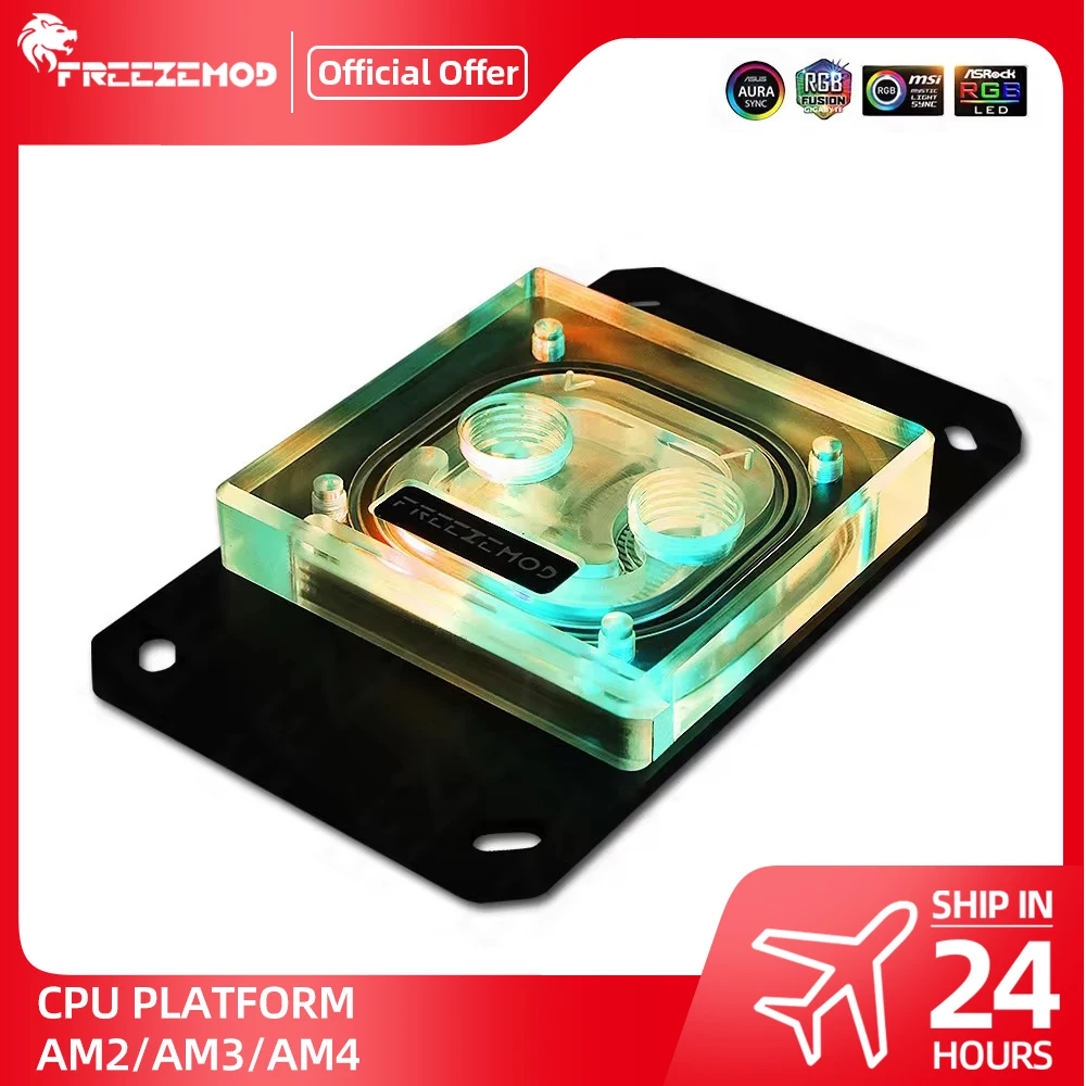 FREEZEMOD RYZEN Blok Wodny do Chłodzenia CPU AMD AM2 AM3 AM4 Akrylowy Waterblock AURA MOD Chłodzenie Cieczą PC Gamer 5V SYNC AMD-PM3D