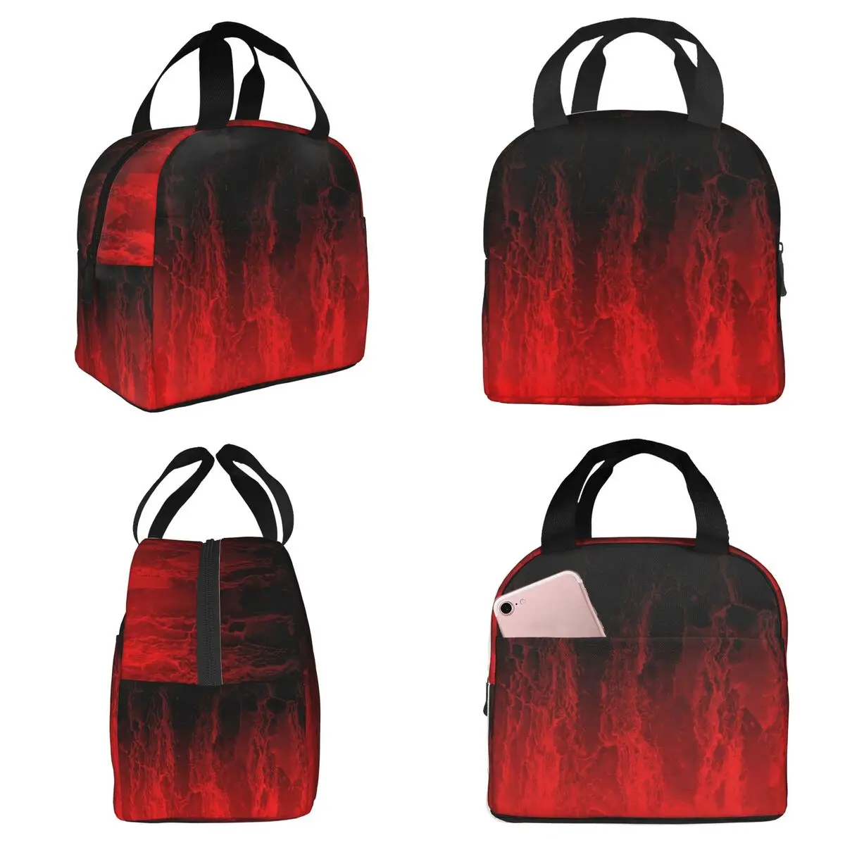 Red Fire Flame Insulated Lunch Bag for Kids School Cooler Thermal Food Box Tote Portable Lunch Boxes Container