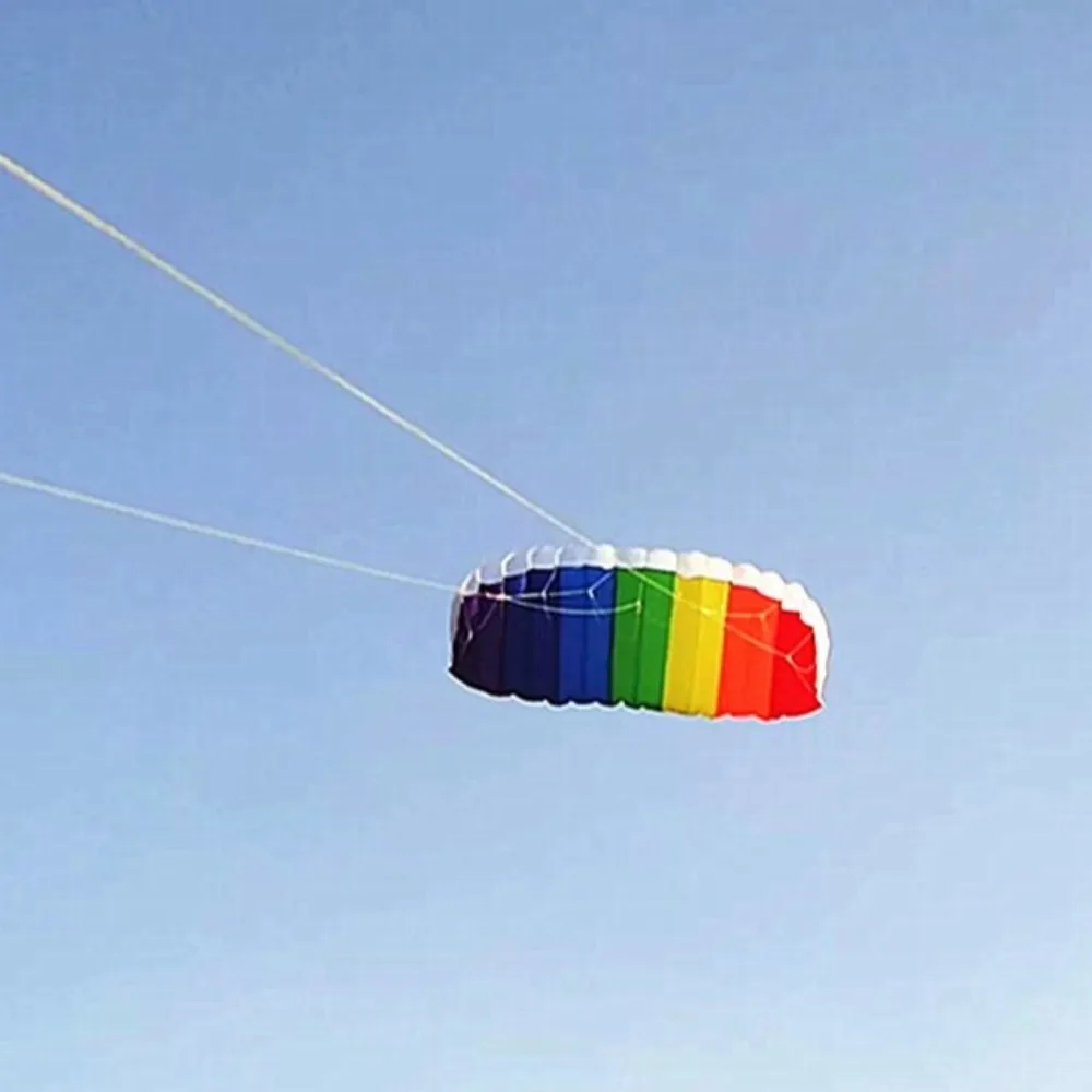 Einfach zu fliegender Regenbogen-Regenschirm-Drachen, doppelte Leistung, 30 Meter Linie, Parafoil-Drachen, gut fliegender Dual-Line-Soft-Drachen, Outdoor-Strand