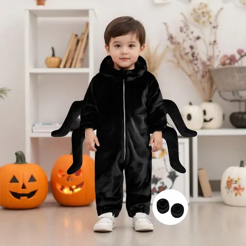 Babyspindelkostym Kreativ Halloween Dragkedja Cosplay Huva Jumpsuit med Fotskydd för Fest 6 best sales Halloween-kostym för bebisar - №5