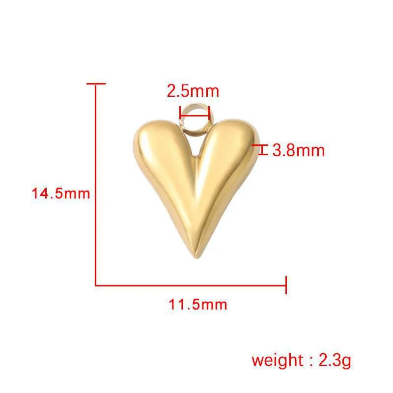 5Pcs/Lot Stainless Steel 3D Puffed Heart Charms Gold Plated Smooth Love Heart Pendants DIY Necklace Bracelet Jewelry Making Acce
