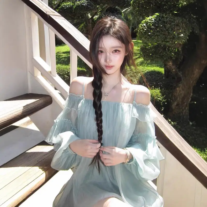 

2026 Spring Summer New Women Clothing French Elegant Lace Chiffon Strap Skirt High Grade Light Luxury Age Reducing Style Dress