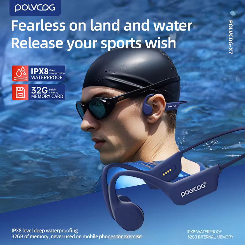 אוזניות אלחוטיות POLVCDG Bone Conduction IPX8 32GB Bluetooth 5.3 עם מיקרופון עמידות למים לשחייה 2024 חדשות