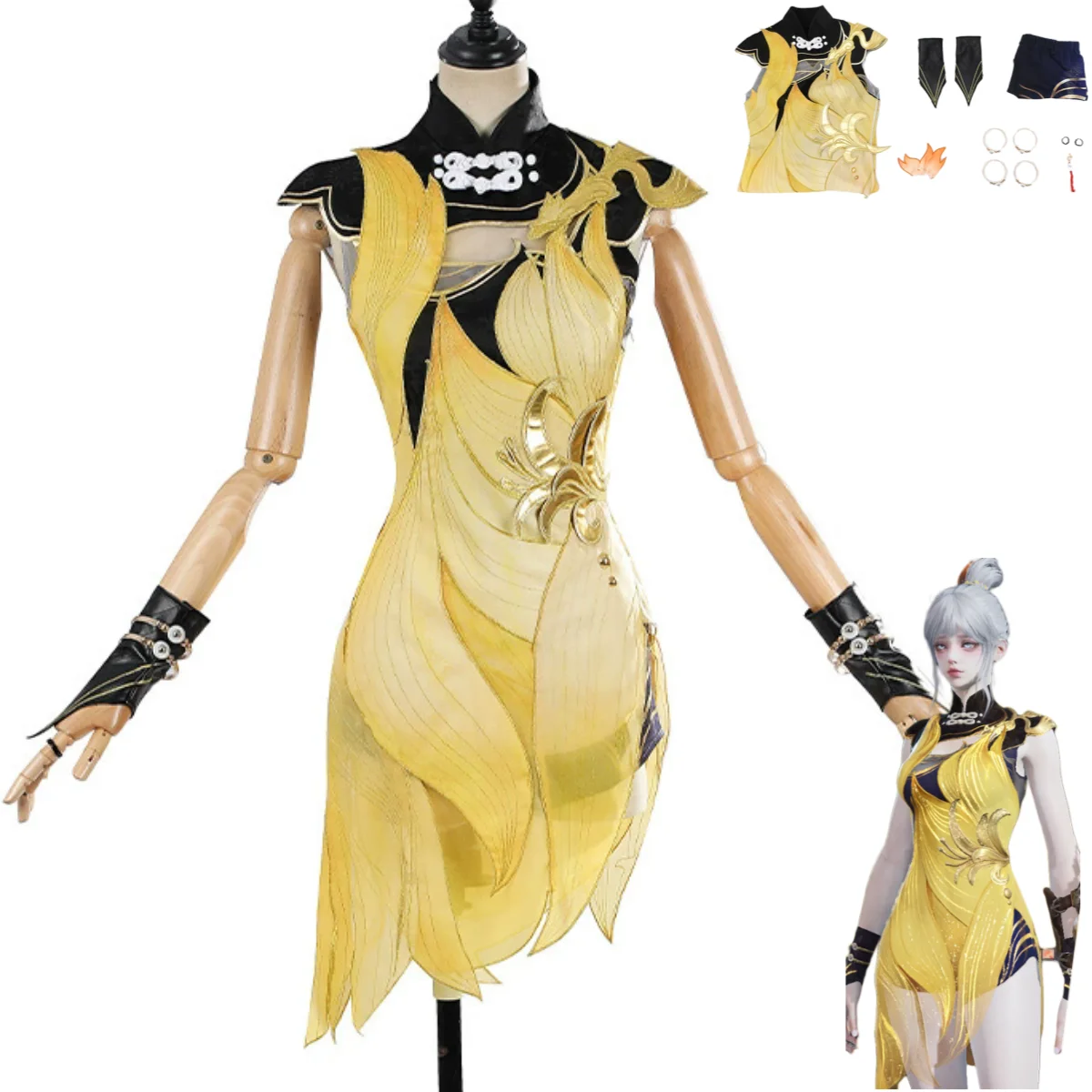 

Game Naraka: Bladepoint Tessa Cosplay Costume Chinese Style Yellow Cheongsam Dress Adult Woman Sexy Traditional Festival Suit