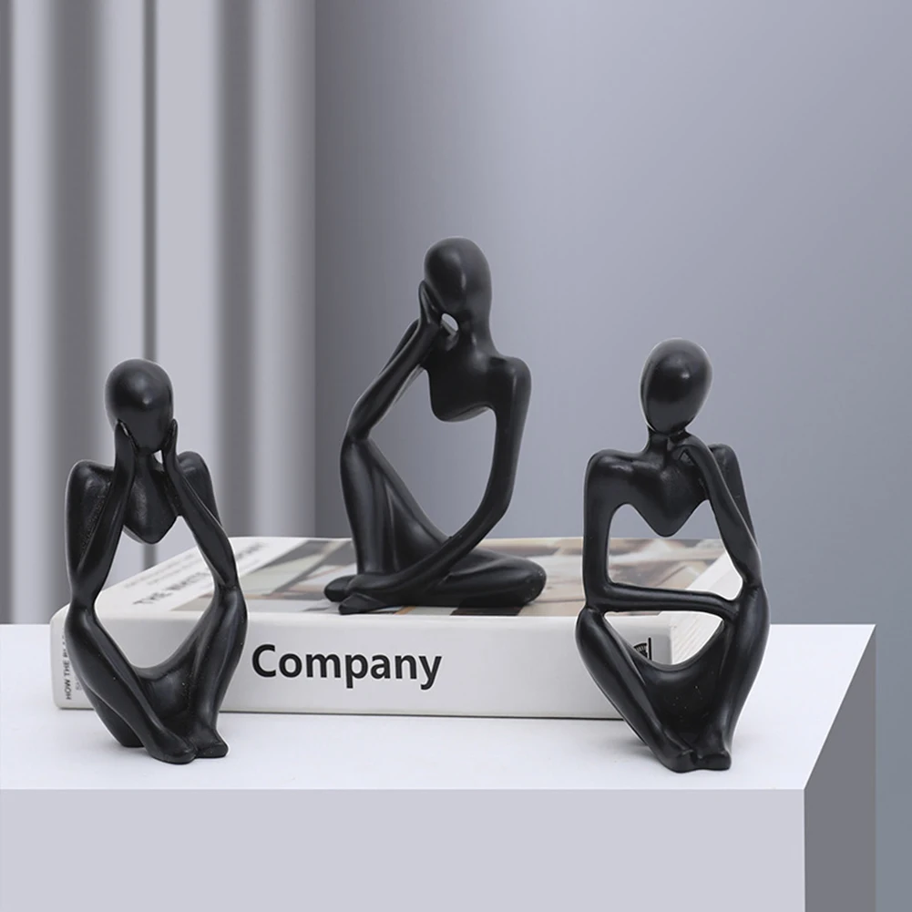 3pcs Abstract Modern Thinker Statue Resin Craft Collectible Figurines Desktop Ornament For Home Office Decor