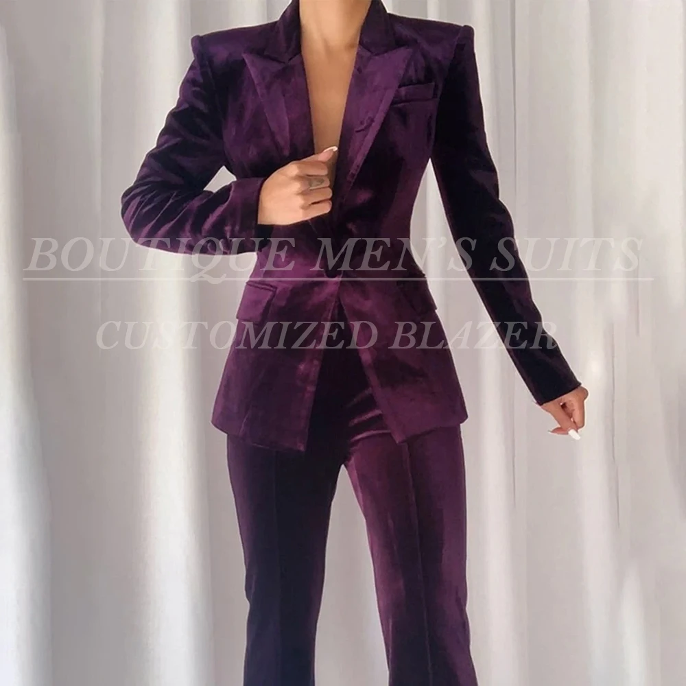 

Customzied Women's Suits 2 Piece Sets Elegant Velvet One-Button Slim Fit Jacket Pants Outfits Office Lady Clothing Blazer