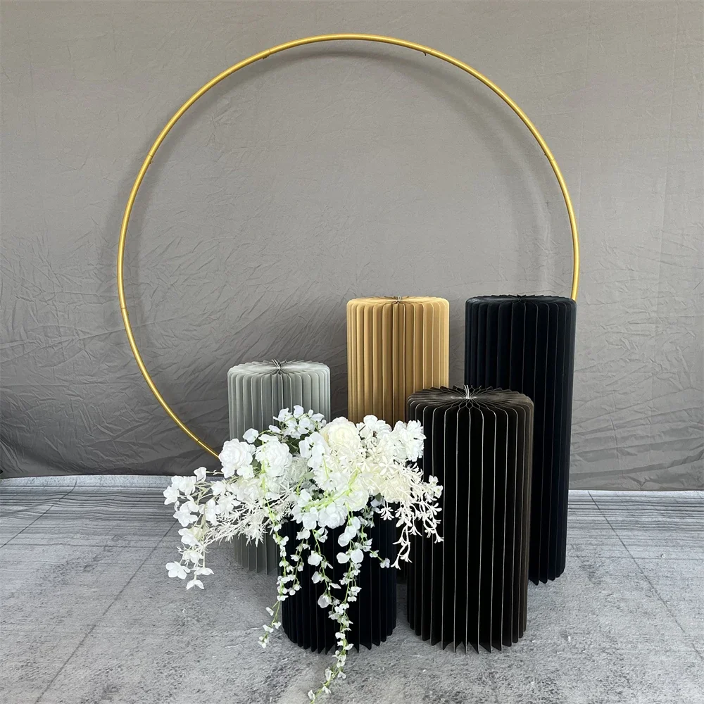 Black Folding Paper Cylindrical Banquet Birthday Party Dessert Table Cake Stand Wedding Prop Baby Shower Ramadan Decoration