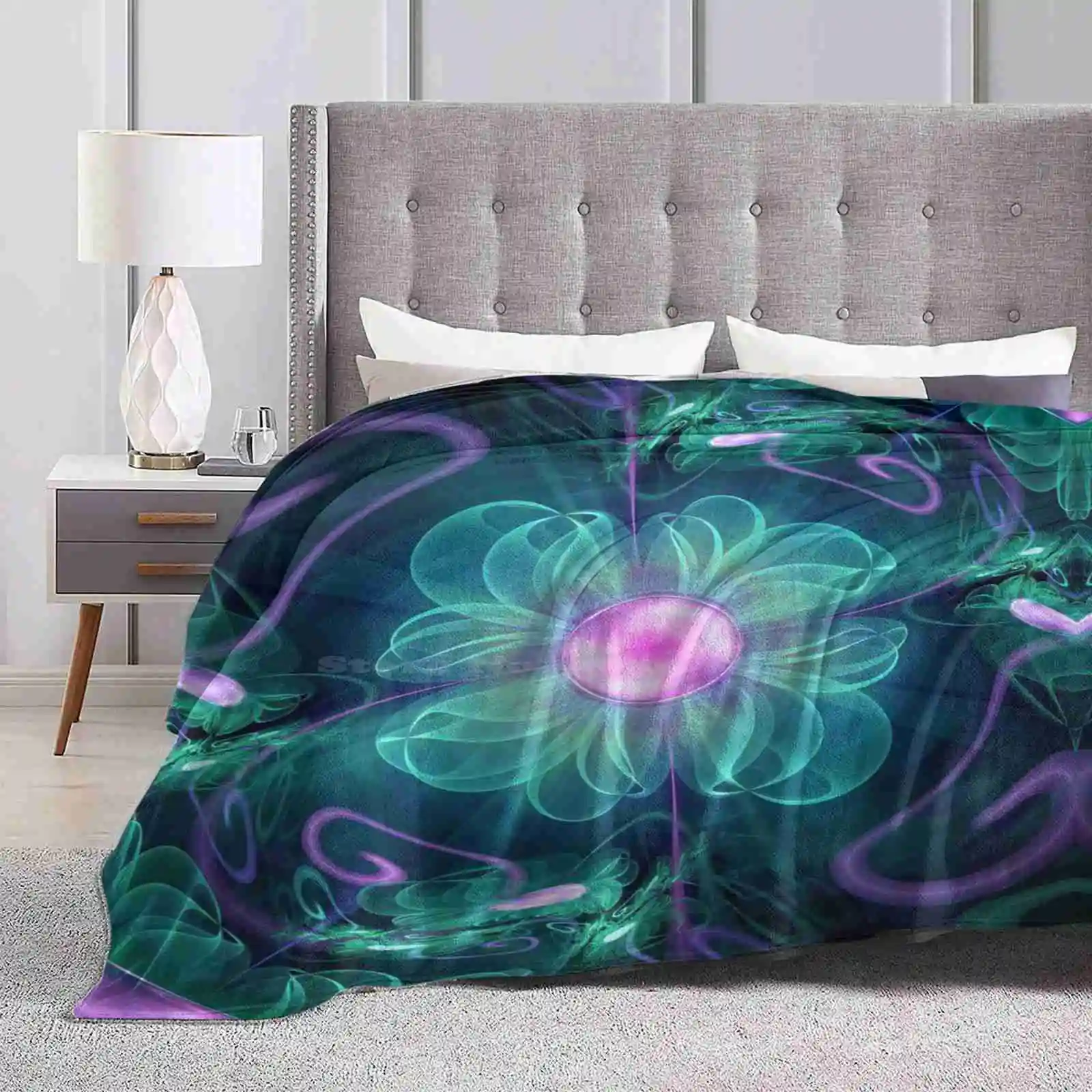 The Enigma Bloom , An Aqua-Violet Fractal Flower Super Warm Soft Blankets Throw On Sofa/Bed/Travel Beautiful Hypnotic Enigma