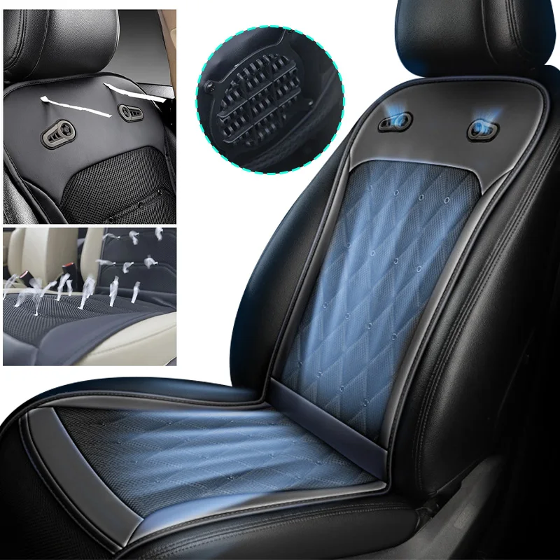 Universal Car Seat Cooler Pad 3D Mesh Ventilated Cushion with Cooling Fans 12/24V for Summer Driving - Anti-Slip Design New