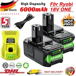 6Ah For RYOBI P108 18V Plus Battery 18 Volt Li-ion Power Tools Battery P104 P107 RB18L50 RB18L20 P108