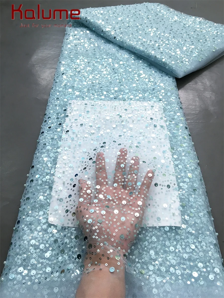 

Kalume Nigeria Tulle Lace African Lace Fabric with Beads Sequins 2025 High Quality Nigerian Mesh Net Lace Fabric Ship F US F3490