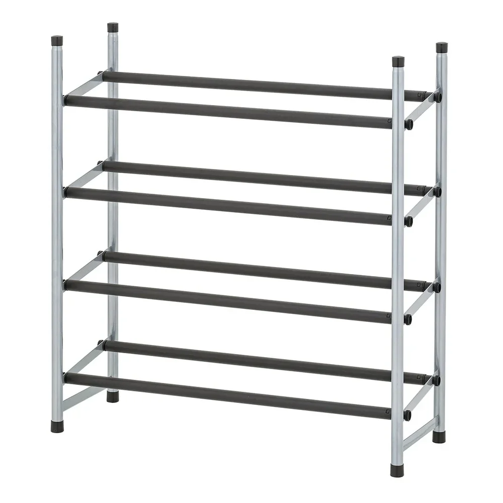 

Adjustable 4-Tier Shoe Storage Rack Stackable Organizer Holds Up to 20 Pairs Non-Slip Black Rod Indoor Use Accessory